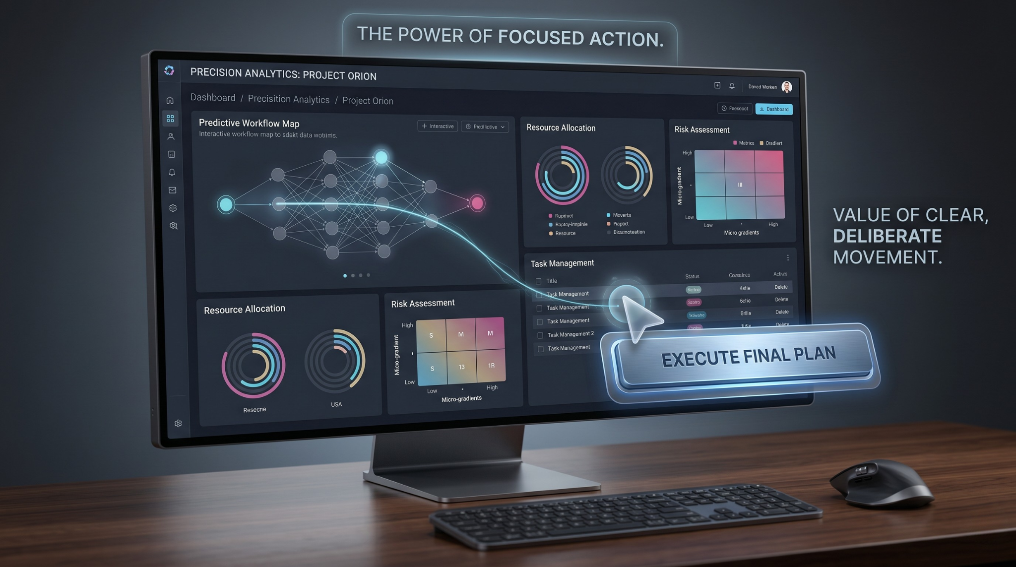 Sleek software interface with a clean, highlighted mouse cursor resting smoothly on a button
