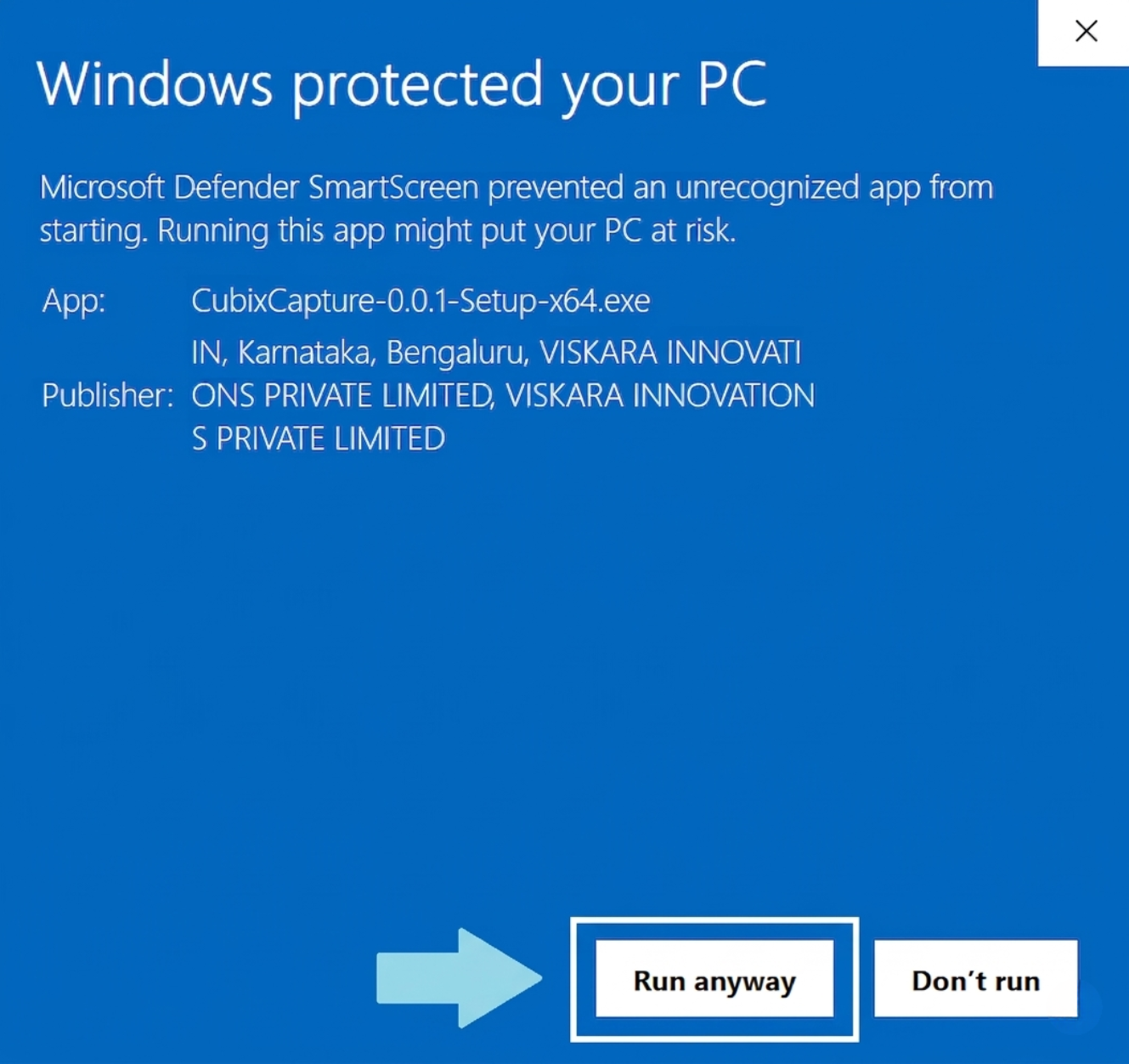 Step 2: Click Run Anyway