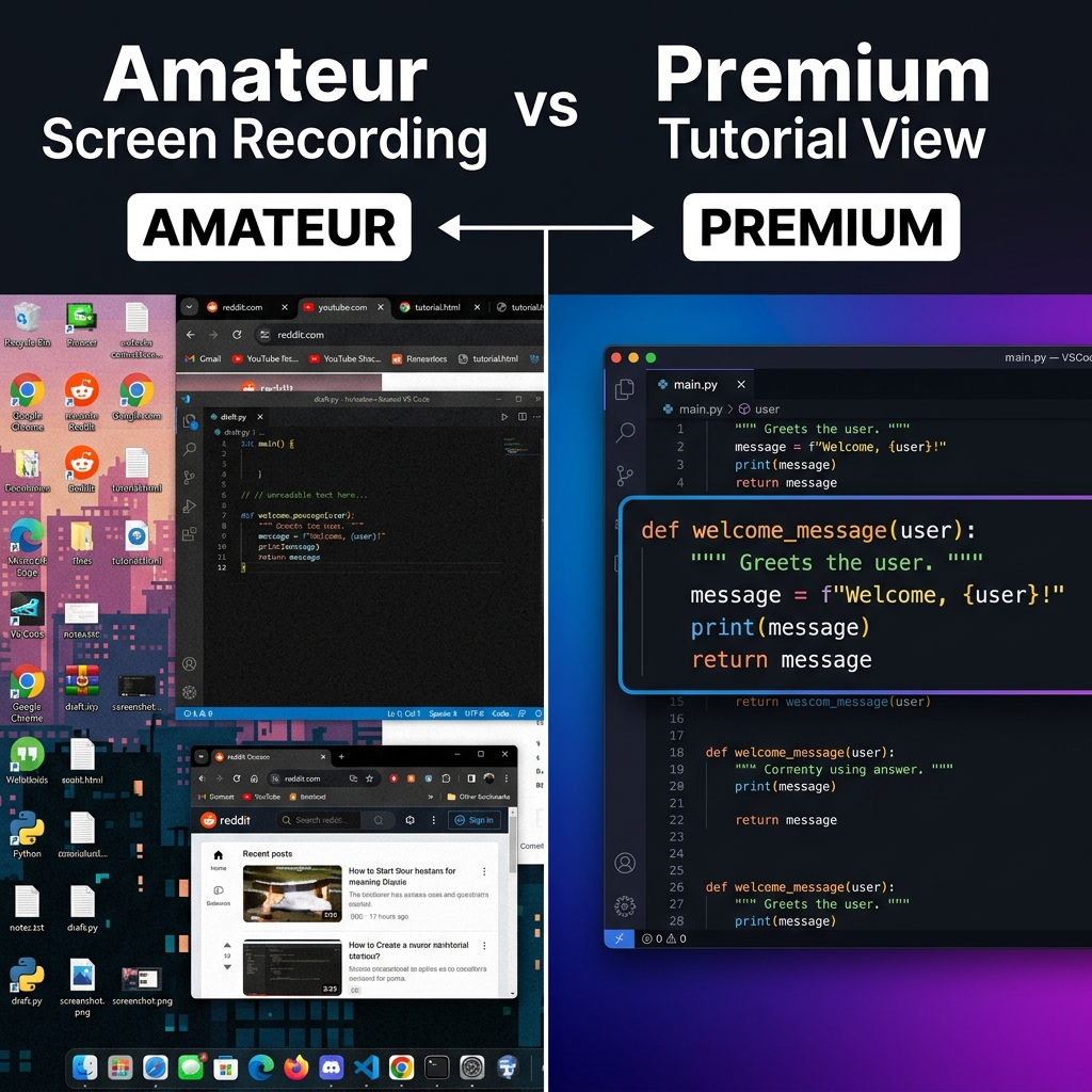 A side-by-side comparison between an amateur and a premium tutorial layout
