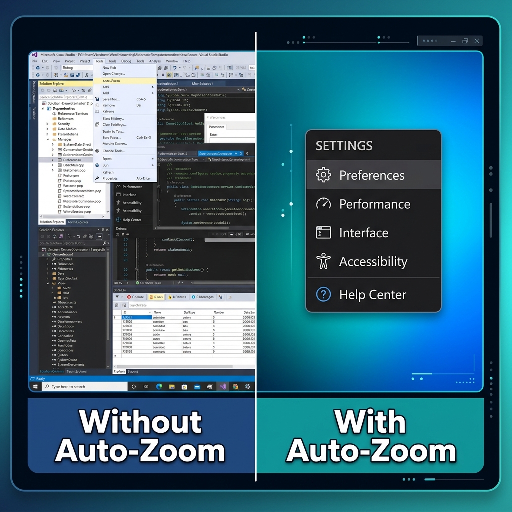 A split-screen comparison showing raw recording vs tightly zoomed-in shot