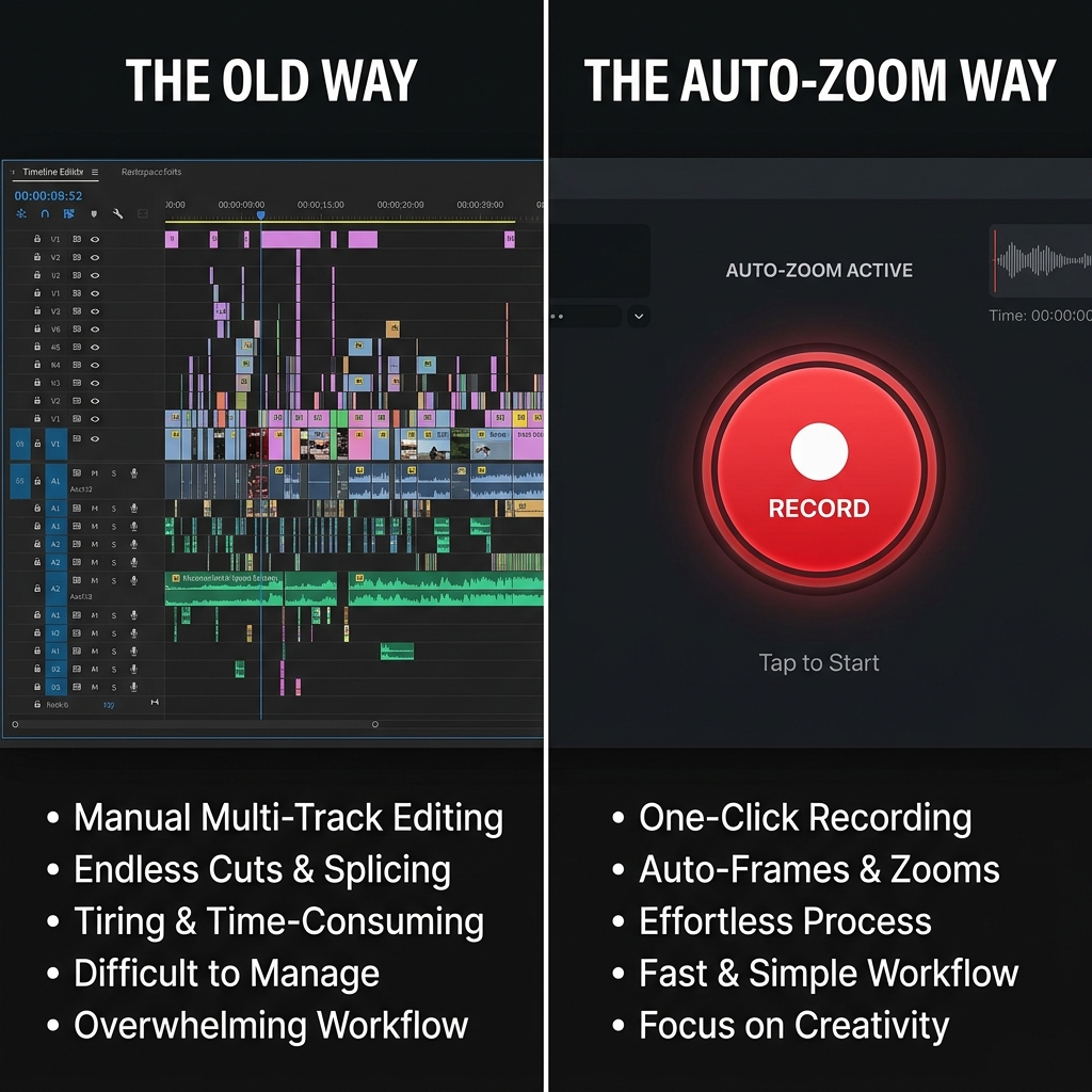 A side-by-side comparison between traditional manual editing and the auto-zoom way