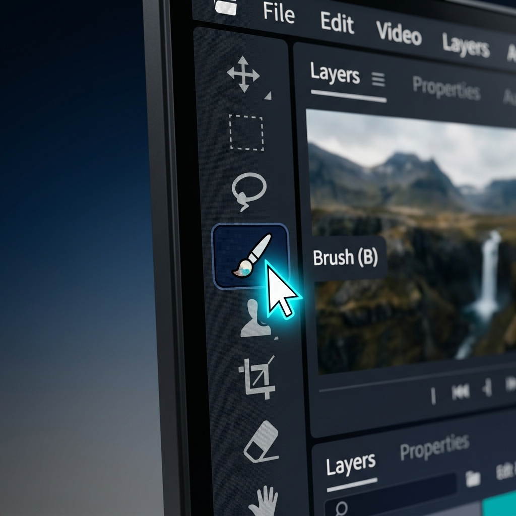Tightly zoomed-in software interface featuring a beautifully highlighted, smooth mouse cursor pointing clearly at a tool