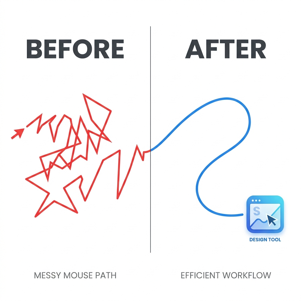 Graphic showing messy vs smooth cursor path comparison