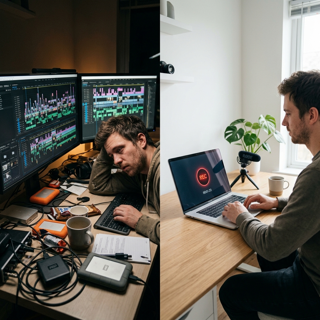 A contrast between complex editing fatigue and a simple recording workflow