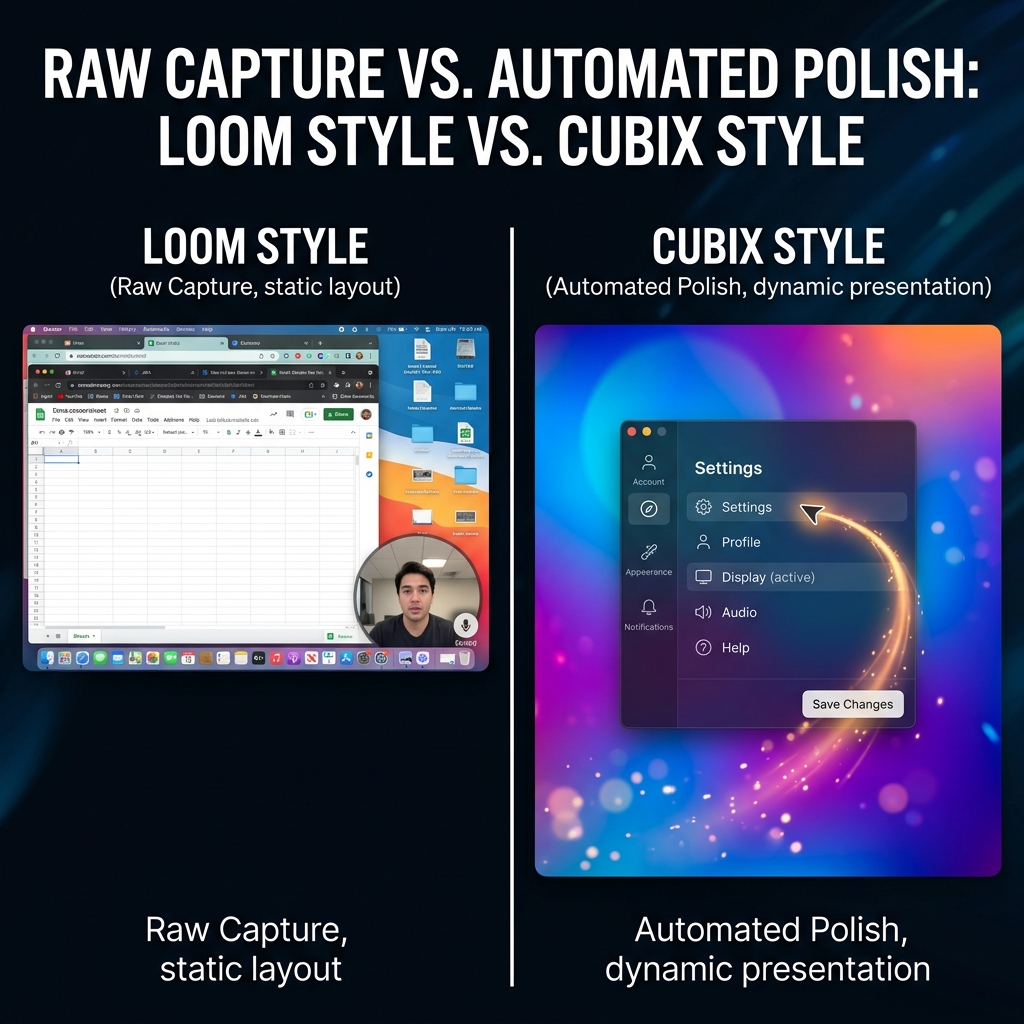A side-by-side comparison between raw Loom capture and polished Cubix Capture output