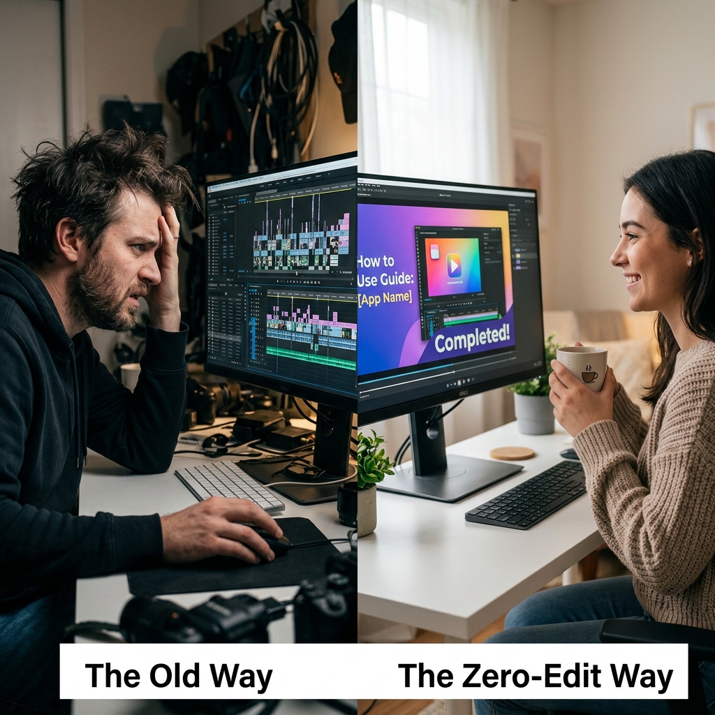 A comparison between the old way of complex editing and the new zero-edit way