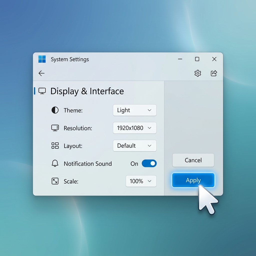 A close-up of a Windows software menu with a smooth mouse cursor pointing at an action button