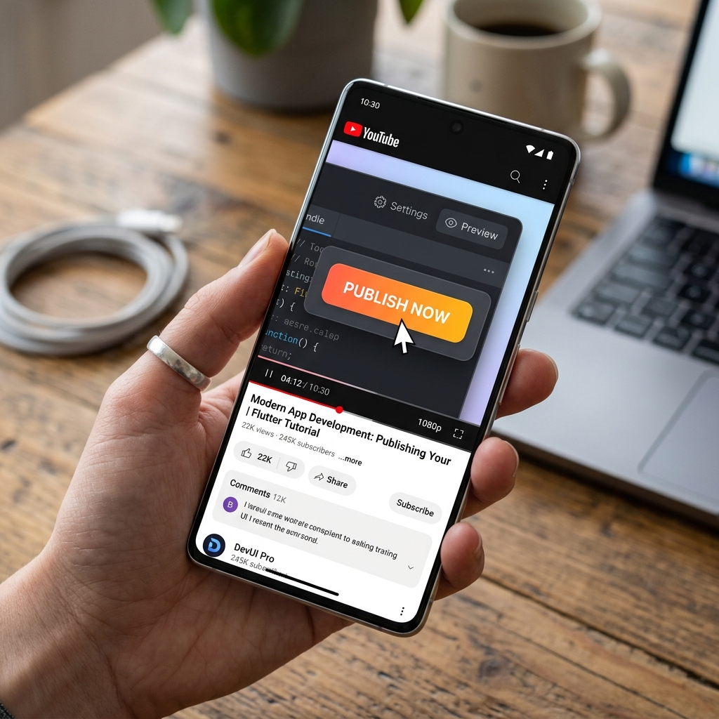 Smartphone displaying a YouTube video tightly zoomed in on a specific software button